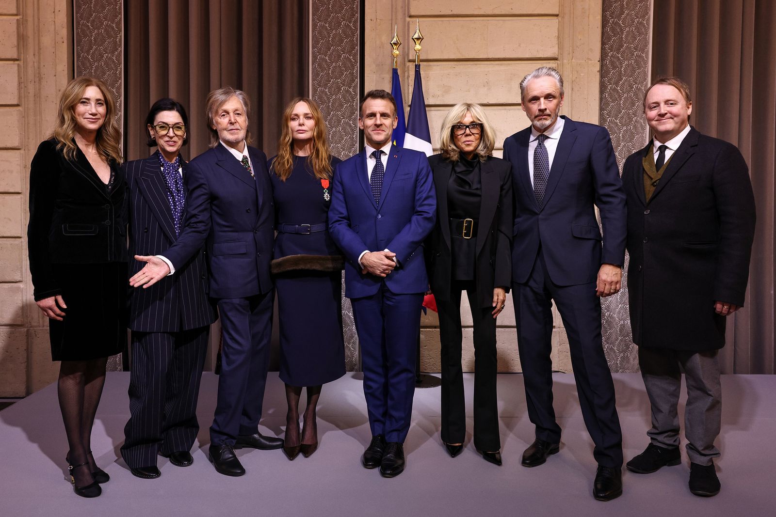 Image may contain Chen MaipingPaul McCartney Emmanuel Macron Adriana Brodsky Stella McCartney Adults and People