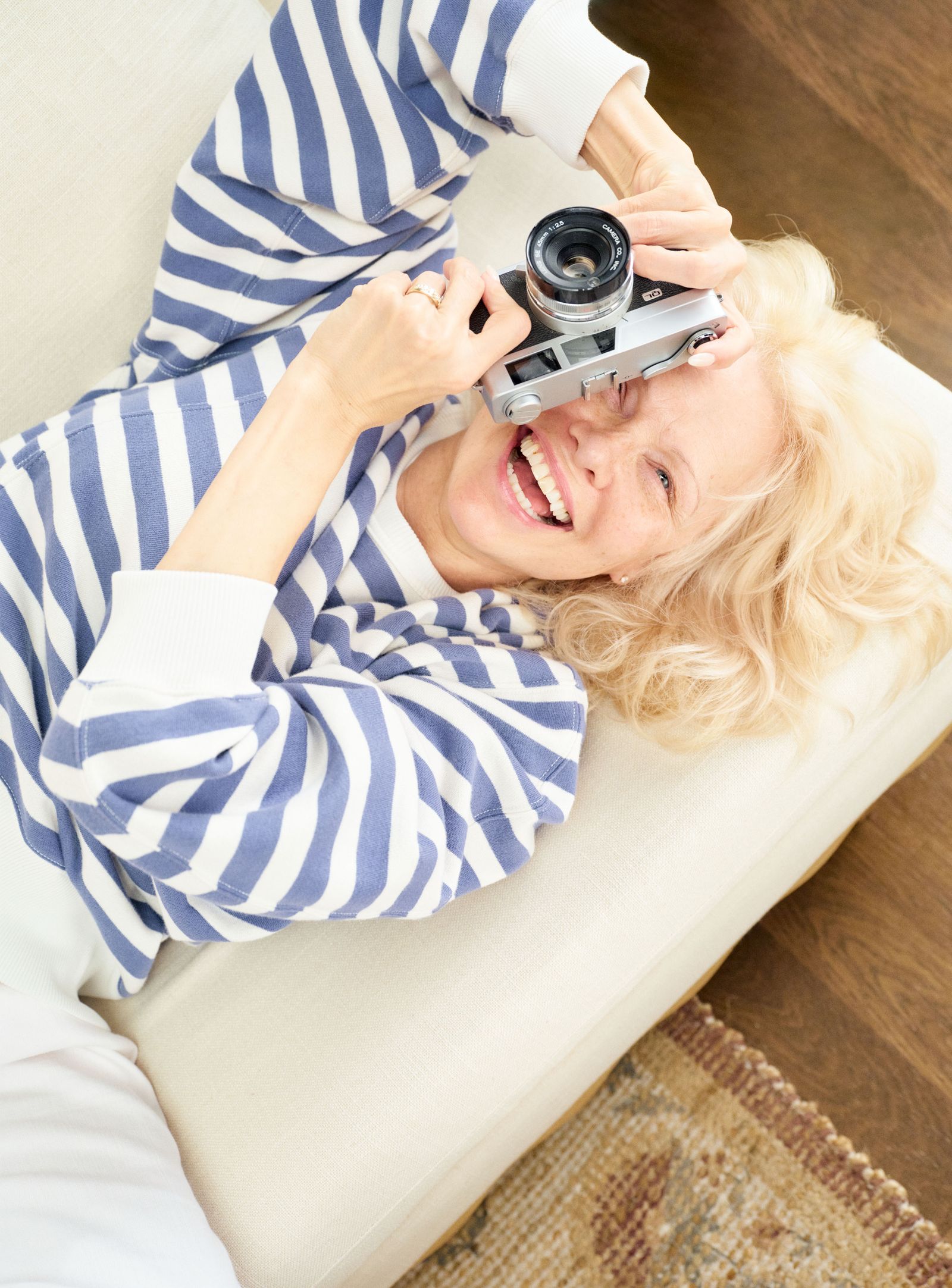 Pamela Anderson on set for Aeries' new anti-AI campaign.