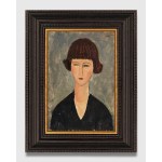 A painting of a woman with a brown bob.