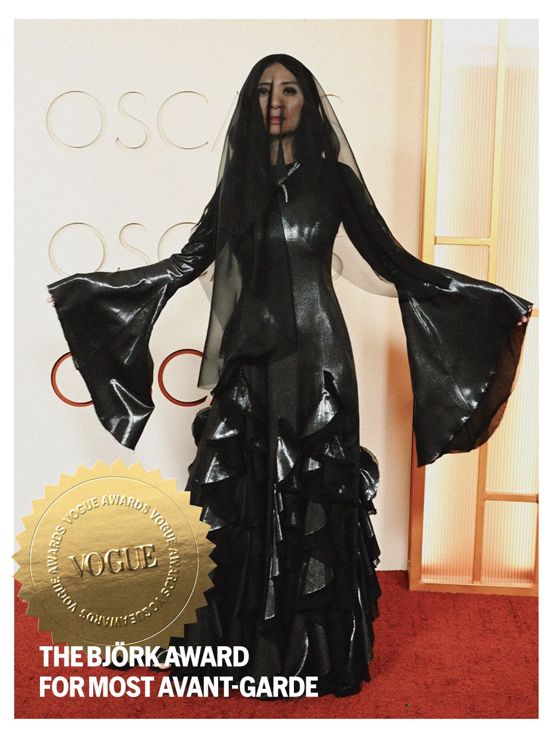 Image may contain Chlo Zhao fashion adult formal clothing, coats, dresses, gowns, face, head and clothing