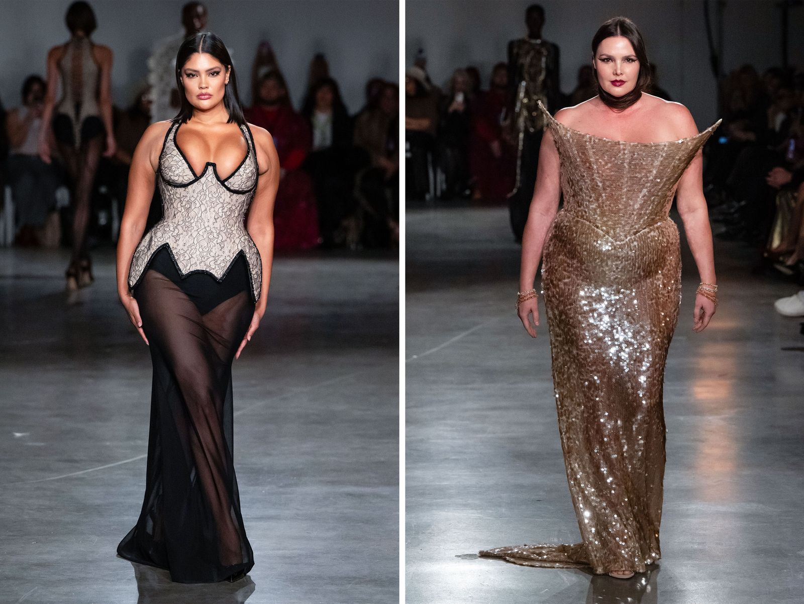 Image may contain Candice Huffine Fashion Clothing Dresses Formal Wear Adult Evening Gowns and Gowns