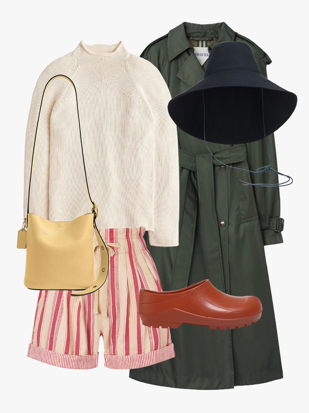 Images may contain clothing, outerwear, accessories, bags and handbags