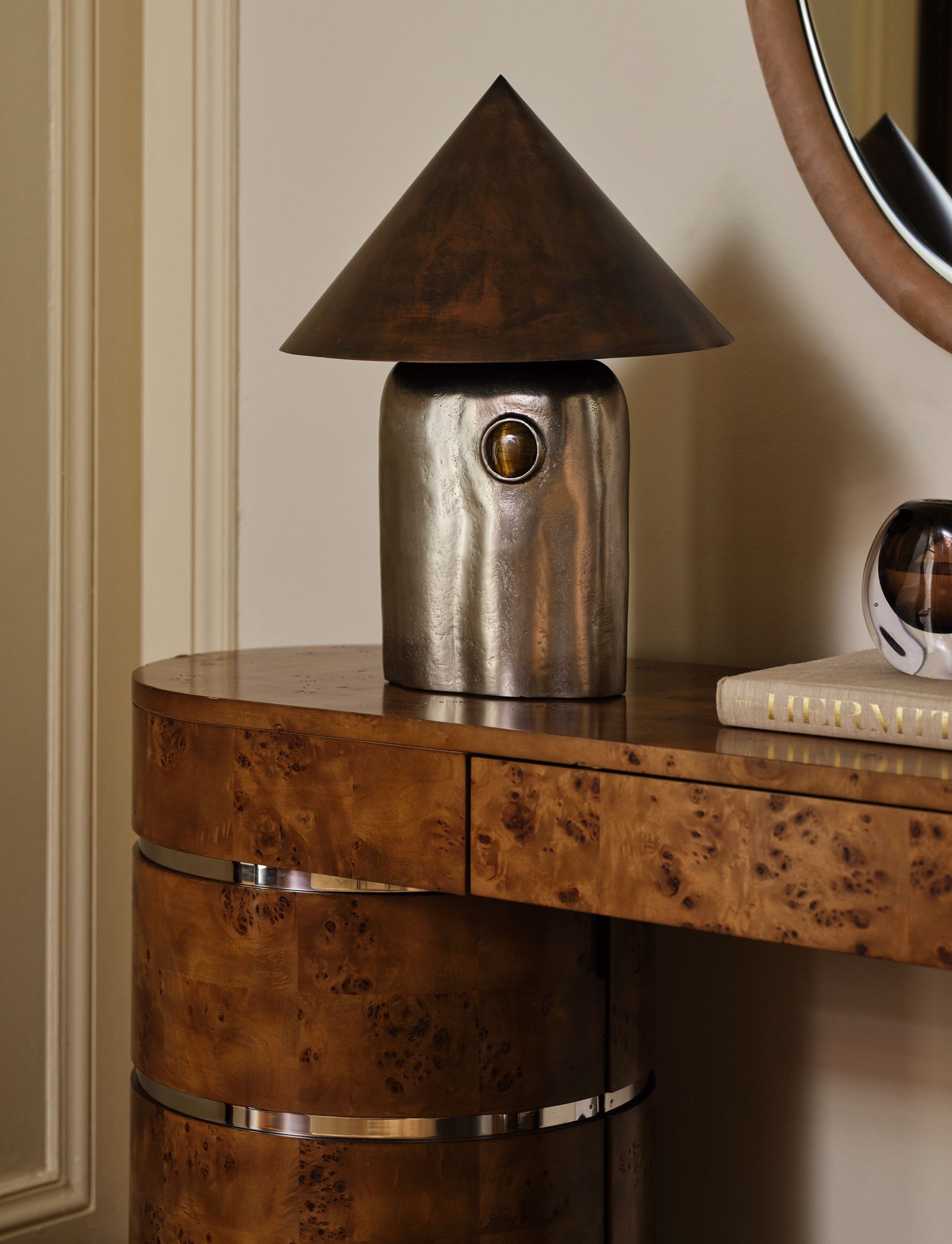 Pictures may contain lamps, lamps, wood and furniture