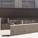 View of the lower part of the building's exterior.