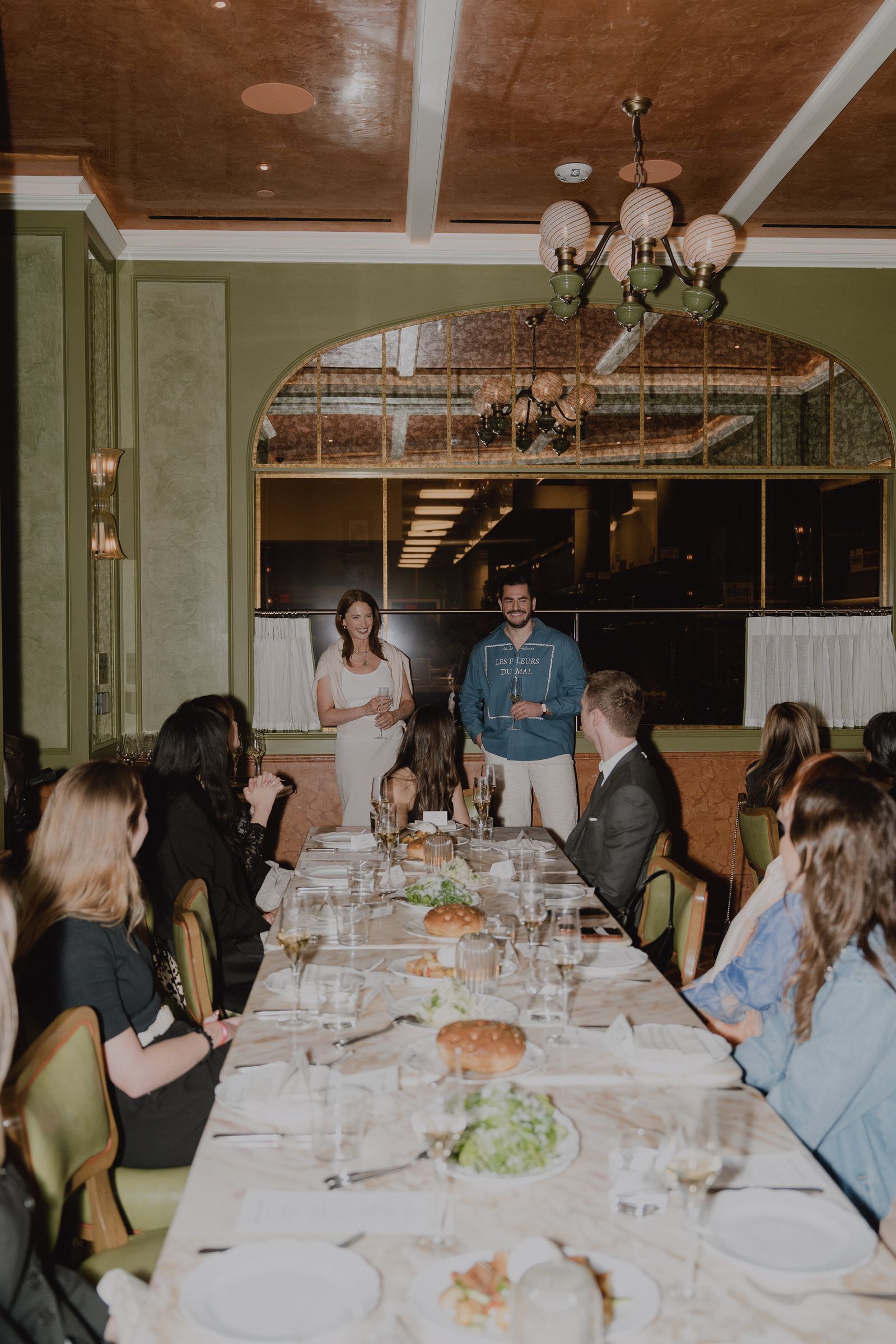 Image may contain Shpat Kasapi Jennifer Garner Architecture Architecture, Restaurants, Dining Tables, Furniture and Interiors