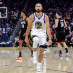 Stephen Curry (30) gestures after a second-half three-pointer as the Golden State Warriors play against the Houston Rockets at Chase Center in San Francisco, Sunday, April 5, 2026. (Photo by Carlos Avila Gonzalez/San Francisco Chronicle via Getty Images)