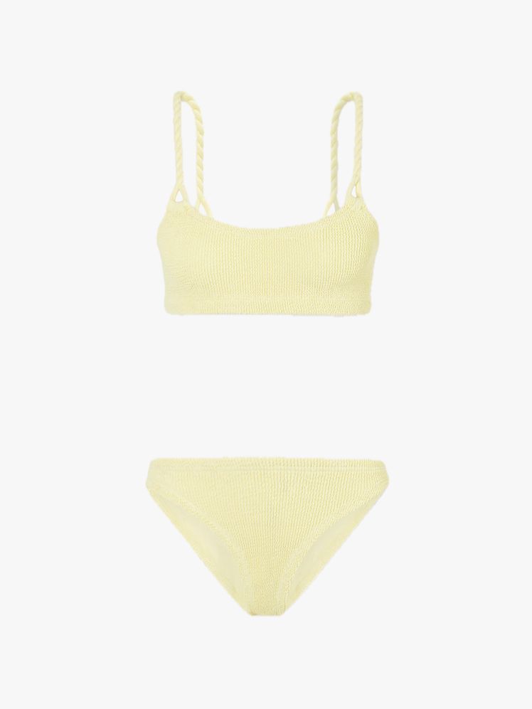 Image may contain: clothing, swimwear, bikini, accessories, bag, handbag, underwear and lingerie