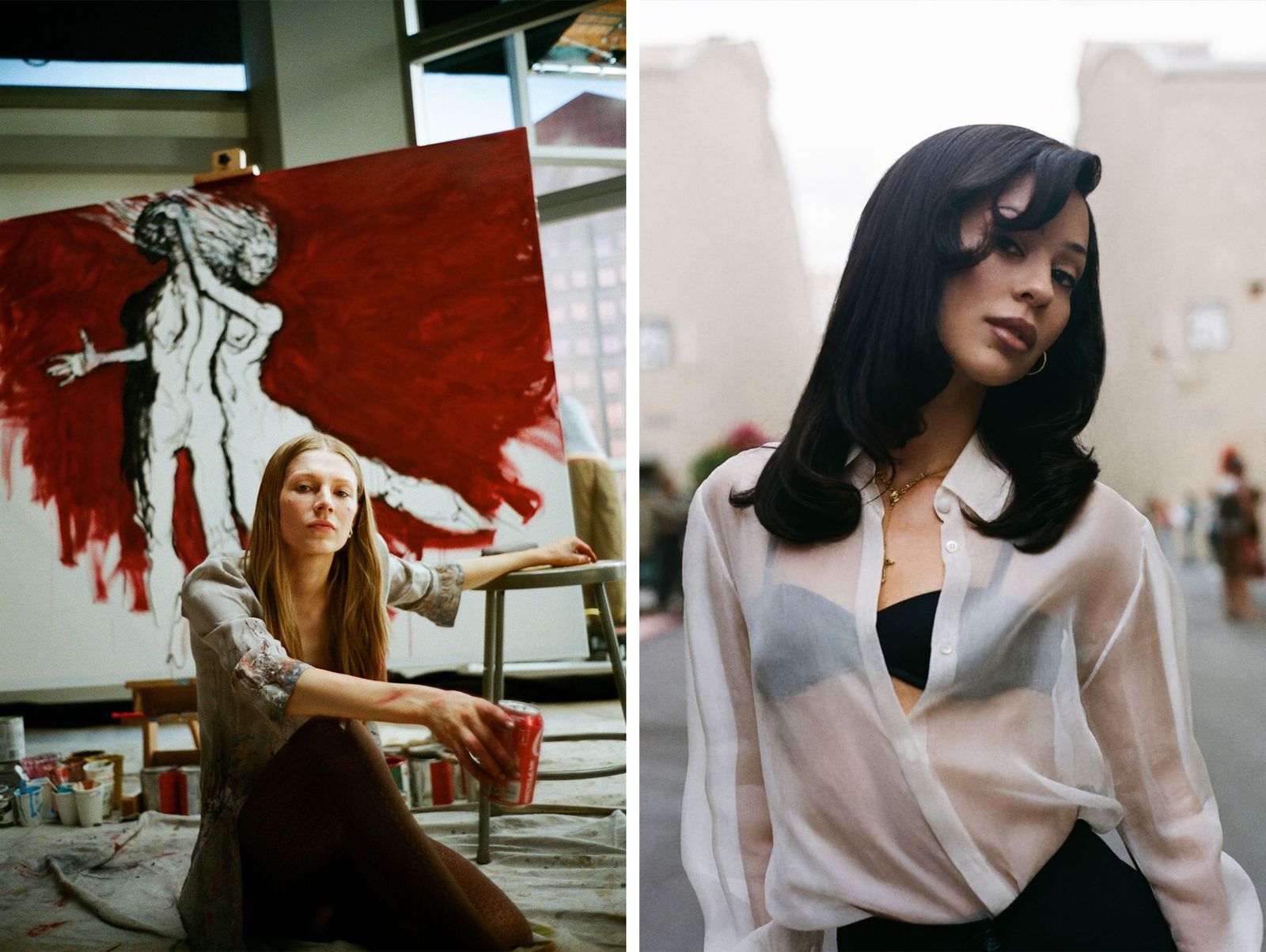 Images may contain shirts, clothing, faces, heads, people photography, portraits, adult accessories, cans and jewelry