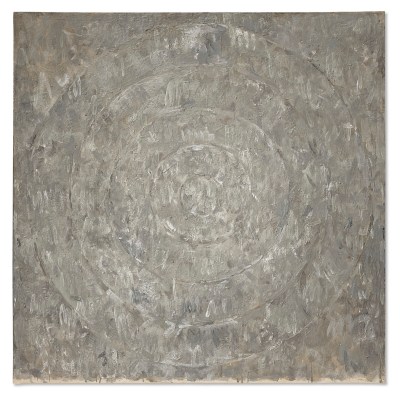 A painting of a gray target.