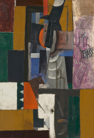 A painting of an abstracted guitar.