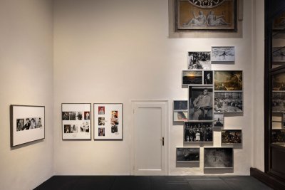 Three photo collages by Richard Prince are separated by one photo collage by Arthur Jafa.