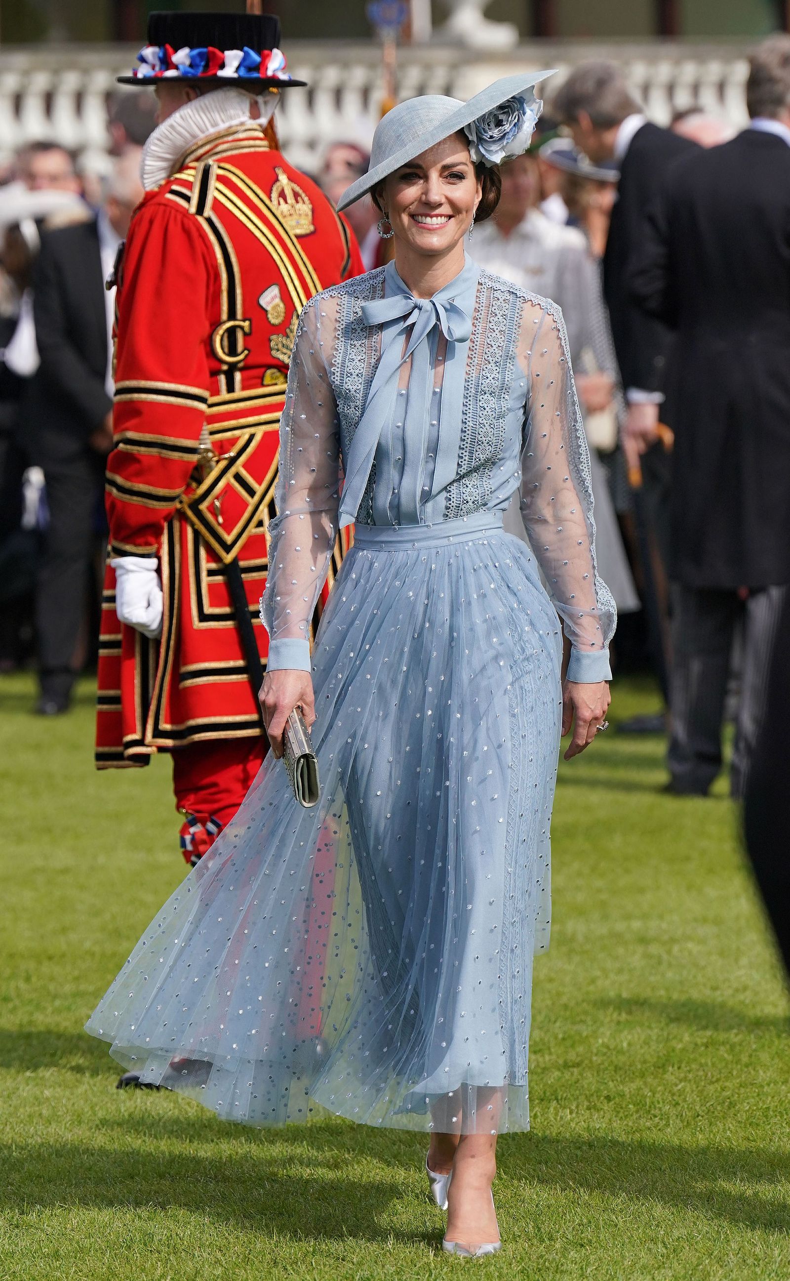 Catherine, Princess of Wales, attends a garden party held at Buckingham Palace in London on May 9, 2023. This is...