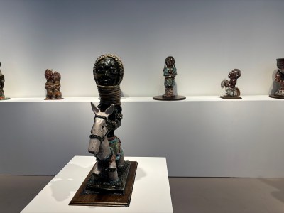 A collection of ceramics on a booth.