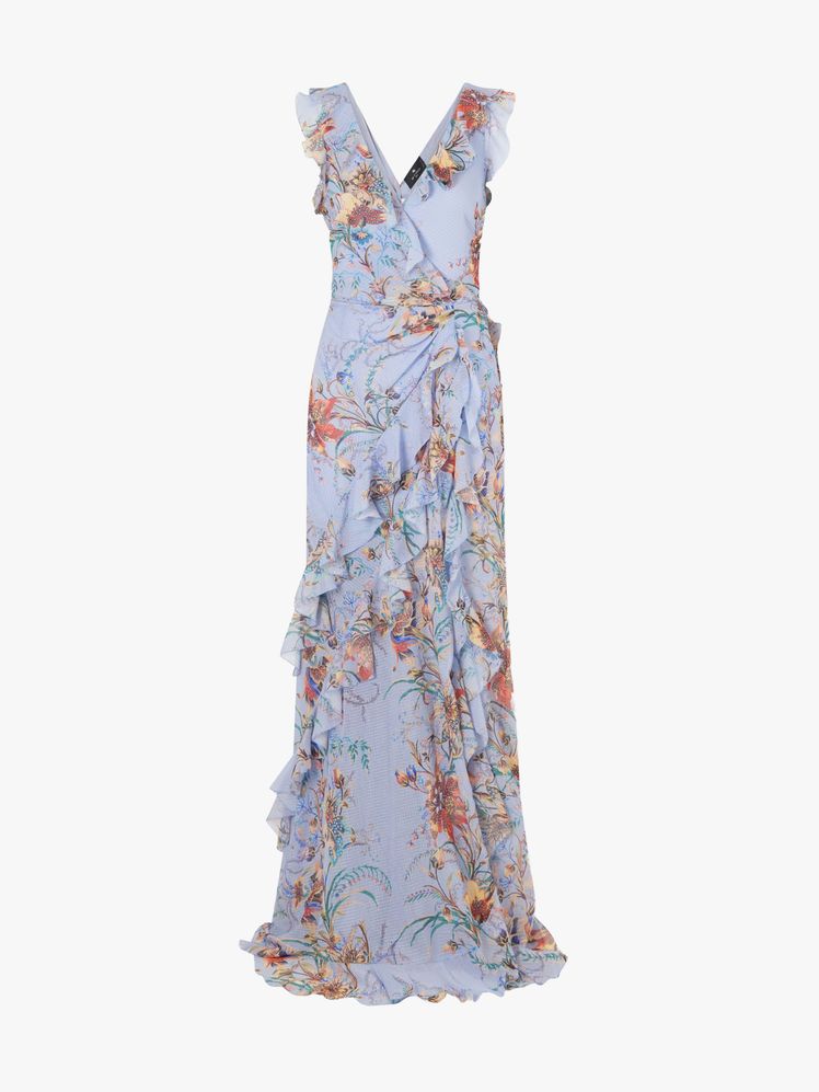 Image may contain: clothing, dress, fashion, formal wear, gown, evening gown, robe, beachwear, adult, people and wedding