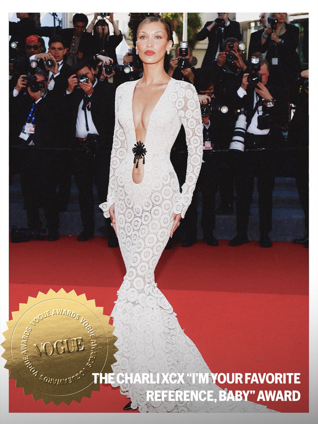 Image may contain Bella Hadid Fashion Coming of Age Wedding Premiere and Red Carpet