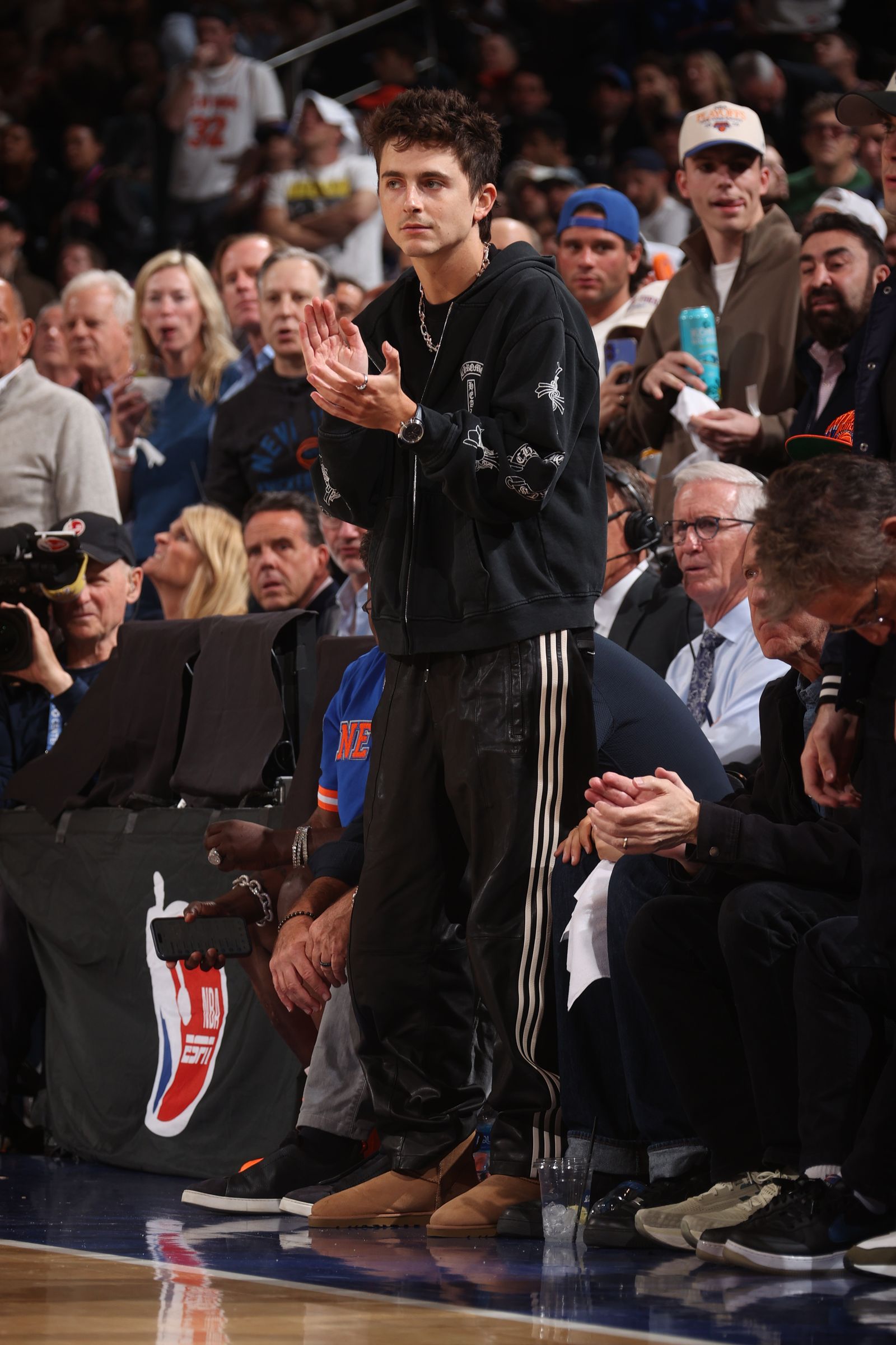 New York May 21, Timothee Chalamet watches the game between the Cleveland Cavaliers and the New York Knicks during the game…