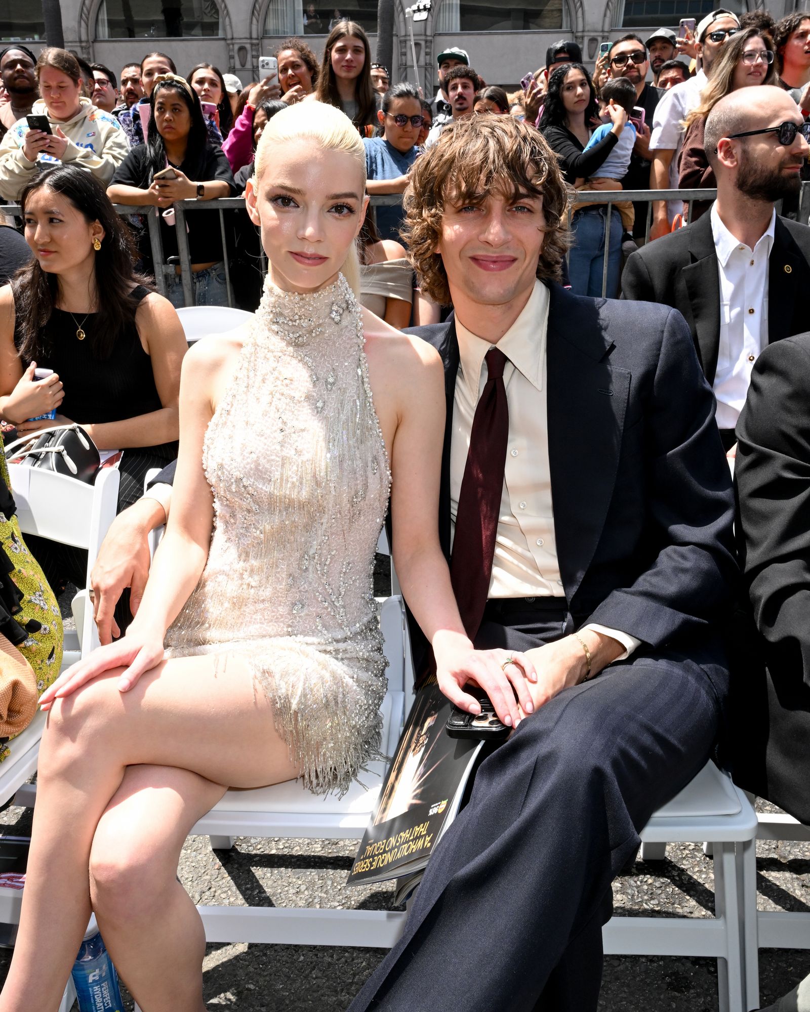 Anya TaylorJoy and Malcolm McRae attend the ceremony to honor Miley Cyrus with a star on the Hollywood Walk of Fame in May…