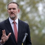 U.S. Trade Representative Jamieson Greer speaks to members of the press outside the West Wing of the White House on April 2, 2026 in Washington, DC.