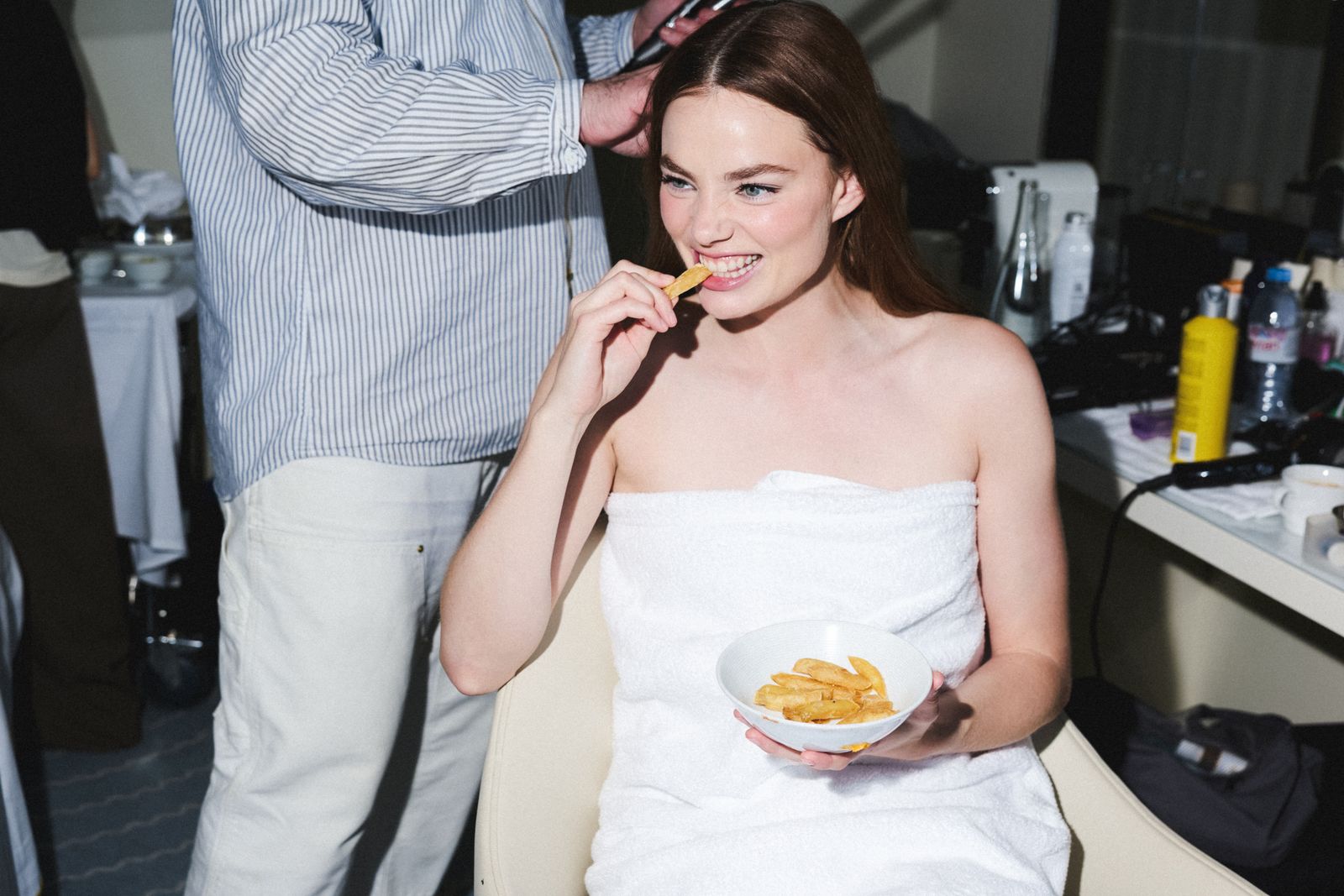 Image may contain Kristine Froseth adult, wedding, eating food, face and head
