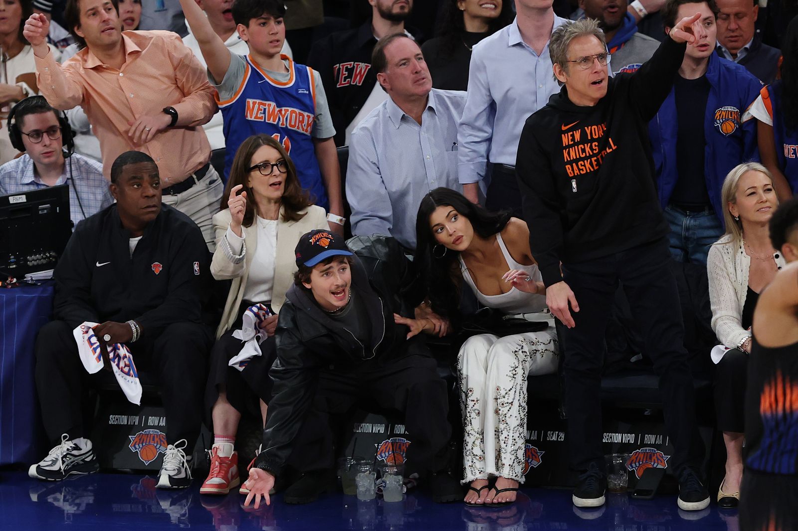 Tracy Morgan, Tina Fethi, Chalamet, Kylie Jenner and Ben Stiller attend Game 5 of Eastern Conference Game 1…