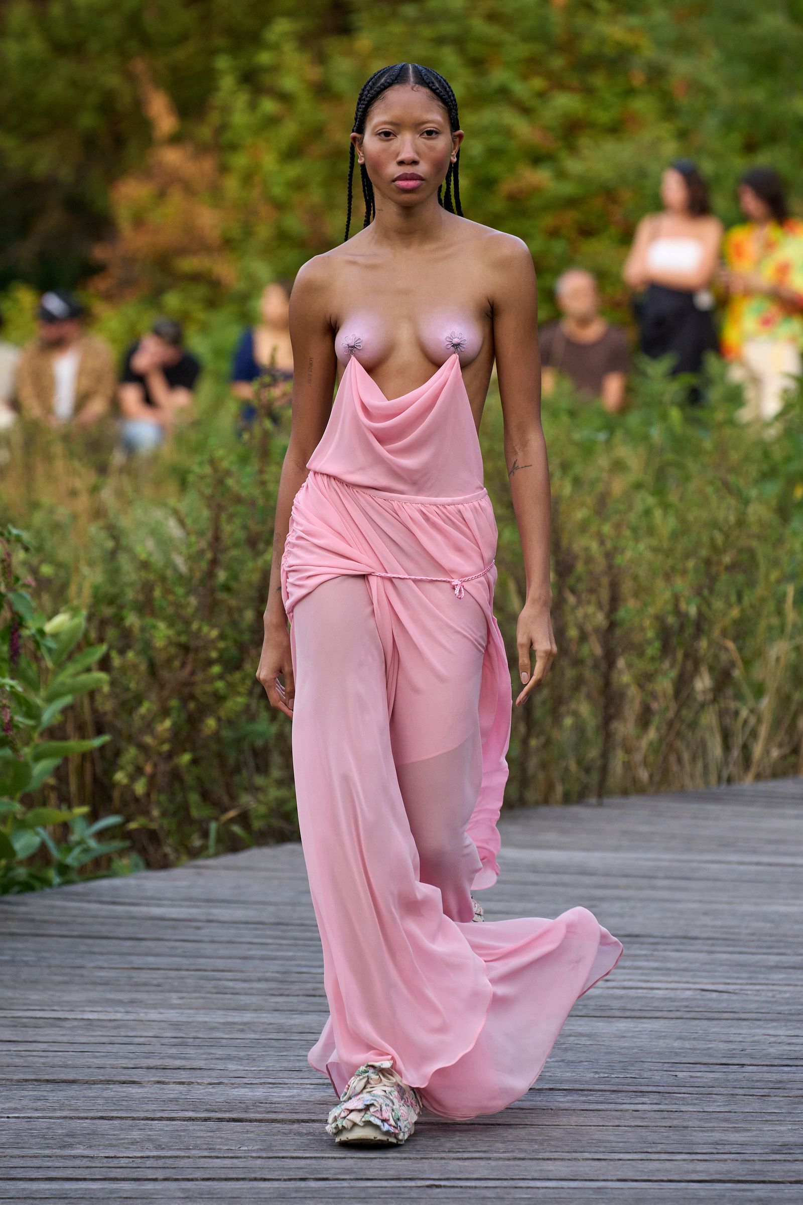 Image may contain clothing, evening gown, gown, gown, fashion, people, shoes and footwear