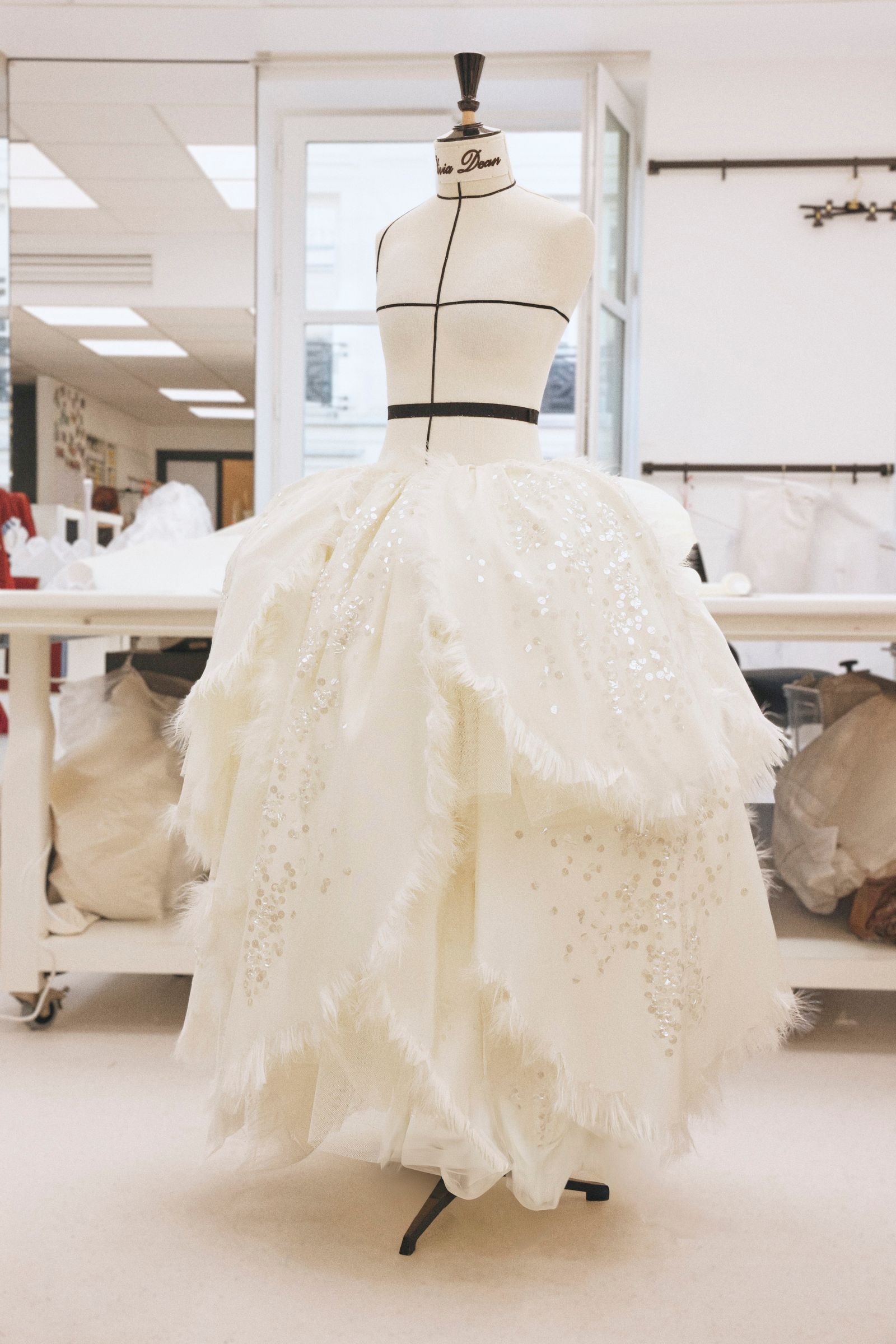 Image may contain clothing, dress, fashion, formal wear, wedding, wedding dress, adults and people